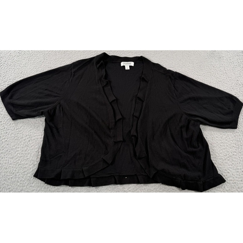 Dress Barn Cardigan Sweater Womens 3X Black Open Front Short Sleeve Preppy